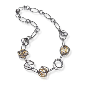 Petite Mixed Mobius Necklace 
Oxidized sterling, 22K Gold vermeil
NKMB03-G-OX