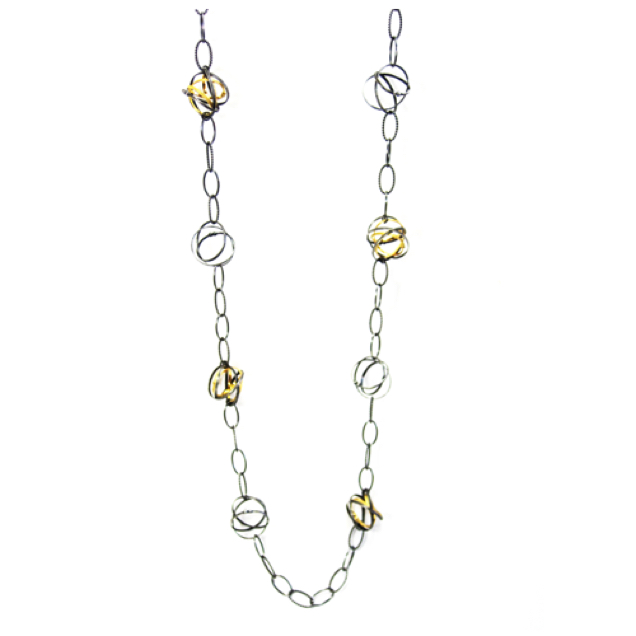 Long Mixed Mobius Necklace - 34"
Oxidized sterling, 22K Gold vermeil
NKMB05-G-OX 625. (shown)
NKMB05-G-S 595. (bright) Long Mixed Mobius Necklace - 34"
Oxidized sterling, 22K Gold vermeil
NKMB05-G-OX 625. (shown)
NKMB05-G-S 595. (bright)