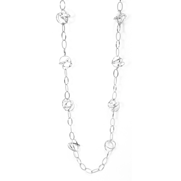 Long Mobius Necklace - 34"

Sterling silver  
NKMB05-S       475.  (shown)
Oxidized silver
NKMB05-OX    500. 
NKMB05-M    575.  (Extra Long 34" )