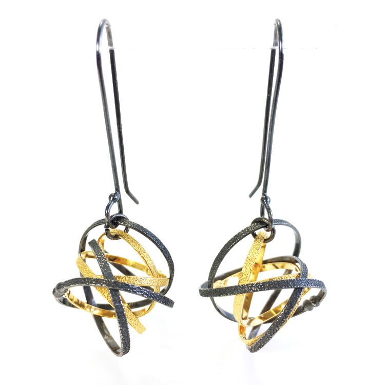 Handmade Sterling silver and Gold vermeil Mobius Earrings| k maley studio  jewelry